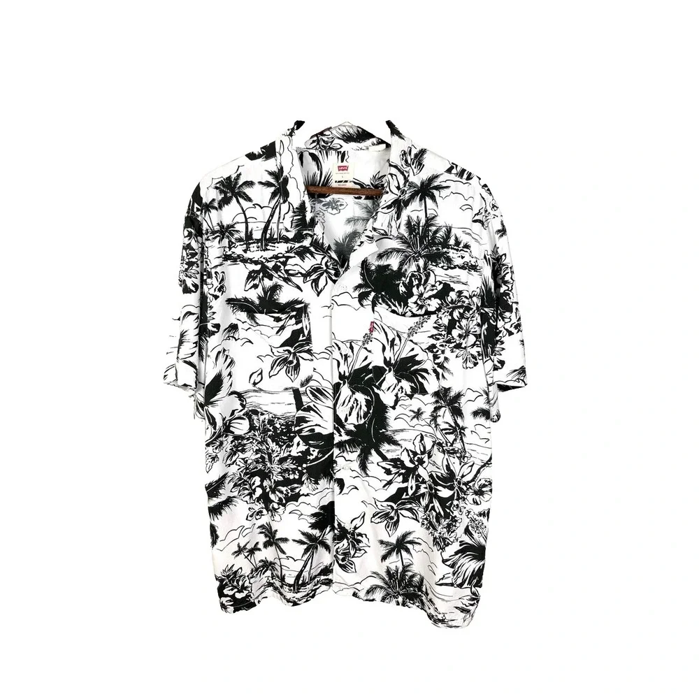 Levis Hawaiian Floral Mens Shirt Button Relaxed-Fit L Y2K Surfcore Retro